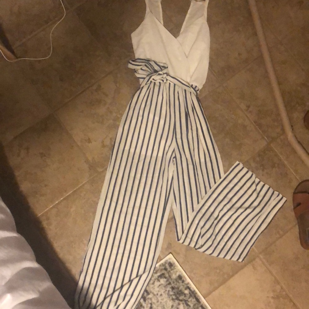 Blue and white jumpsuit